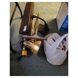 Assortment of desk lamps cords and misc items