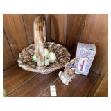 Easter decor lot - ceramic basket, bunny & eggs
