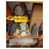 Shelf lot of misc, miter boxes, corner jig. Hyd