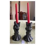 Heavy Pewter (?) Angel Candle Holders