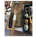 Empty ammo box, shovel and Stanley saw