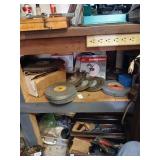 Shelf lot of grinding wheels, discs etc some new