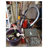 Floor lot of misc, fire ext., brass fittings,