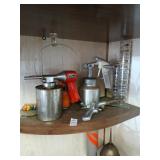 Corner shelf lot of air tools, organizers etc