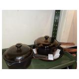 Vintage Vision Amber Glass 2 Cooking Pots with