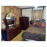4 piece Queen bedroom set with bedding , mirrored