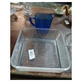 Vintage refrigerator dish and cobalt blue pitcher