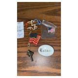 Monet flag pin, jeweled elephant and other pins