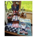 Lot of patriotic items, flags, fireworks etc