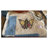 Vintage Blue and White Butterfly Stitched Quilt