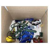 Box lot- variety extension cords & cleaning items