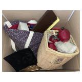 2 Box lot- variety- trash can, apple decor & bags