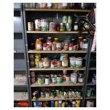 Contents of shelf unit of canned food, jars,
