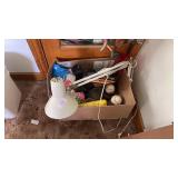Box with Desk Lamp, Baseballs, etc.