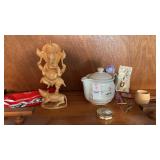 Shelf with Oriental Figurine, Creamer, etc.