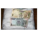 Gandhi Series Bank Notes and Bowl of Coins