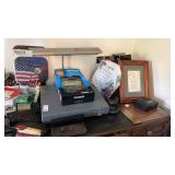 Contents on top of desk, calculator, office