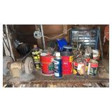 Shelf Lot of Hardware and Bench Grinder