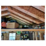 Contents in loft in garage wood & misc items