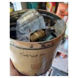 Shelf lot of mostly empty canisters etc