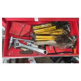 2 drawers with drill bits, wrenches, etc.