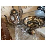 Silver plated teapot and compote dish