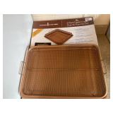 Two piece copper crisper oven air fryer pan set