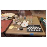 Lot of Olympic Moments Coins, Glasses, and other