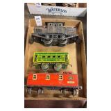 Vintage Lionel O-gauge tinplate model train cars