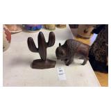 Wooden Carved Cactus and Buffalo