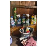 Mop bucket with miscellaneous cleaning supplies