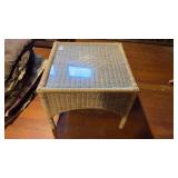 Wicker End Table with Glass Top