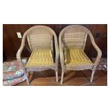 2 natural rattan and wicker armchairs