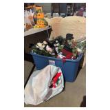 Tote of Christmas and Snowman Decorations
