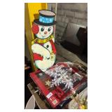 Snowflake Window Lights and Vintage Snowman Decor