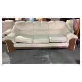 Vintage beige fabric three-seater sofa