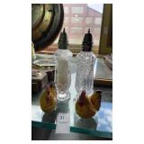 2 Glass and 2 Ceramic Chicken Salt Shakers