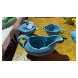 3 Pc Fiesta Ware Gravy Boat, Sugar Bowl and