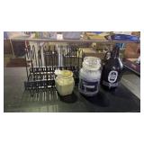 Metal file organizer, candles, and Ebensburg