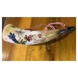 Vintage hand-painted cow horn souvenirs from