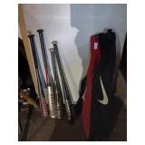 Baseball bag and bat lot
