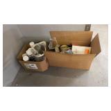 Box of Spray paint and Sander w sand paper