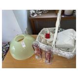 Glass lamp shade, basket & decor items