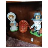 Ceramic turkey and 12" tall pilgrim lot
