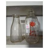 2 Sani-dairy milk bottles, pint and quart