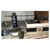 Shelf of shoe shine items