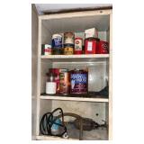 3 shelves with tube repair kit and misc. items