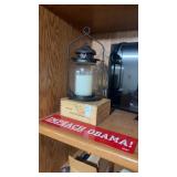 Lantern, Cigar Box and Obama Bumper Sticker