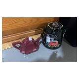 Painted Tea Kettle and Burgundy Tea Pot