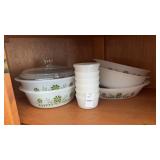 Lot of Glasbake Green Flower Dishes